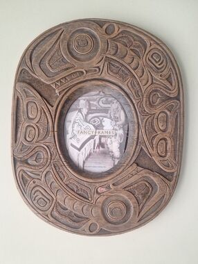 Vintage HEAVY Wood Carved Native American Design Frame